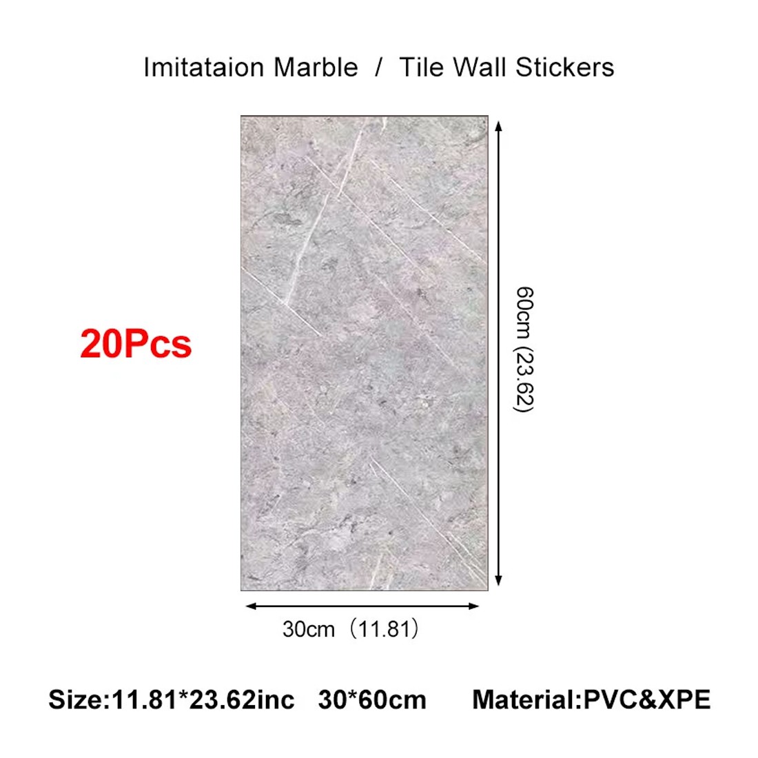 20Pcs Self-Adhesive Marble Tile Wall Stickers | Kitchen Bathroom Decor