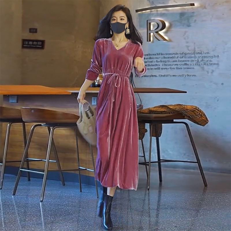 Loose Fitting Velvet Dress for Women | Comfortable Rose Pink