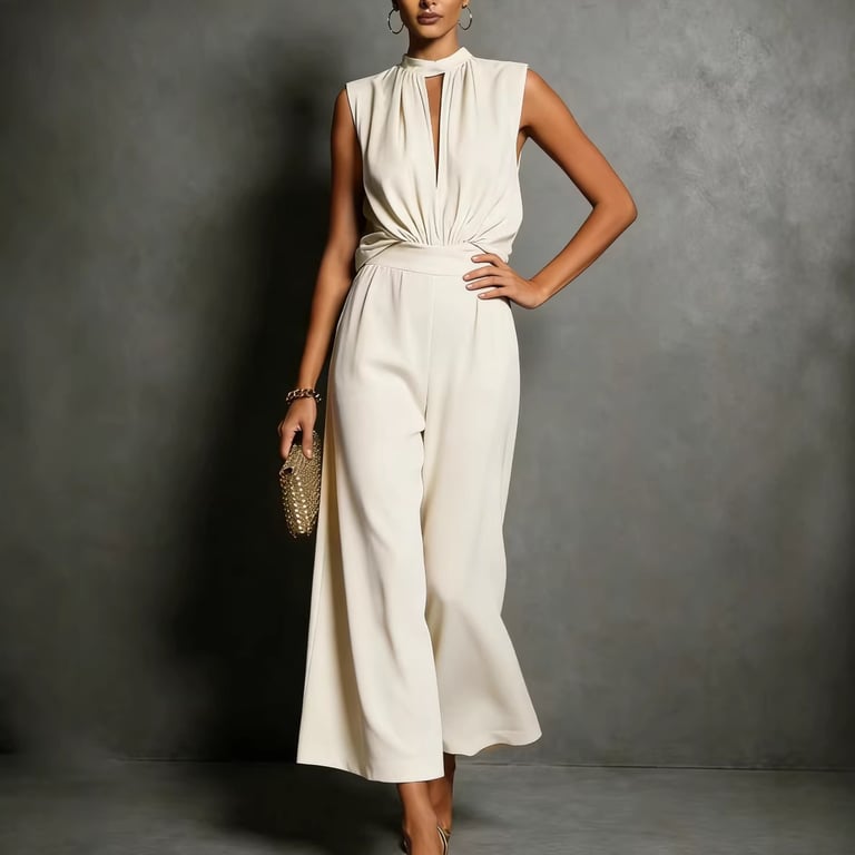 Elegant Sleeveless Two-Piece Set for Women | Wide-Leg Cropped Pants