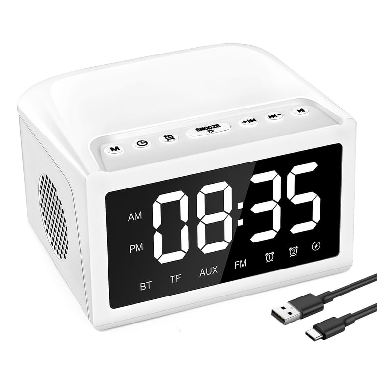 Alarm Clocks Bedside, Digital Alarm Clock Radio With Bluetooth Speaker, USB Charging Port, FM Radio, Universal Dimmable LED Display For Home, Work