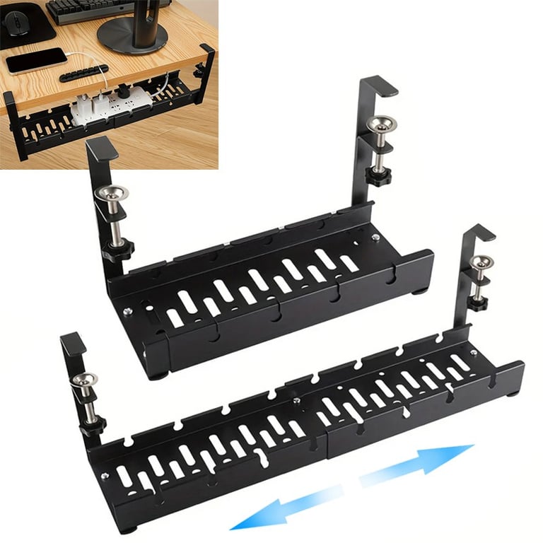 Tidy Cord Line Basket Rack Under Desk Cable Management Tray Hide Wire Organizer