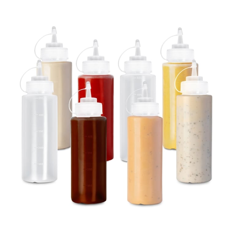 8 Pack Plastic Squeeze Sauce Bottles 500ml | Kitchen Condiment Dispenser