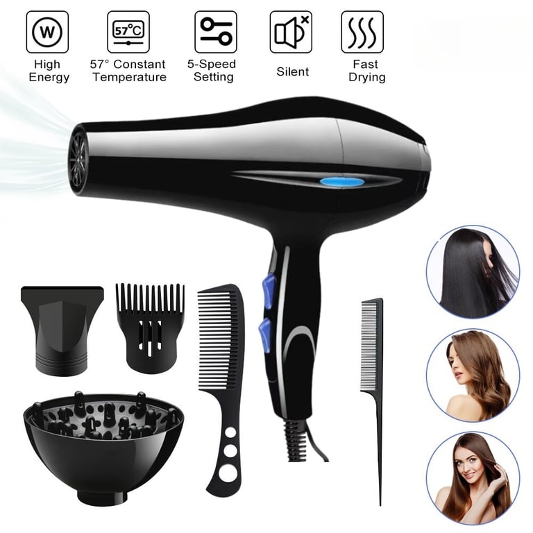 Professional Ionic Hair Dryer with Diffuser | Fast Drying Hairdryer