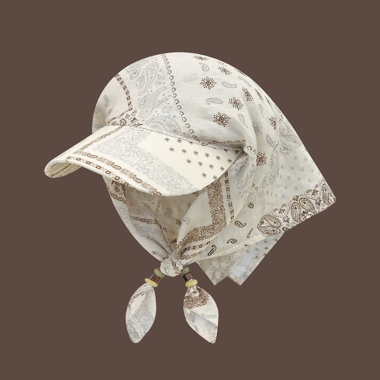 Retro Cashew-Print Beaded Tie-Band Headscarf Hat | Women's Sun Protection