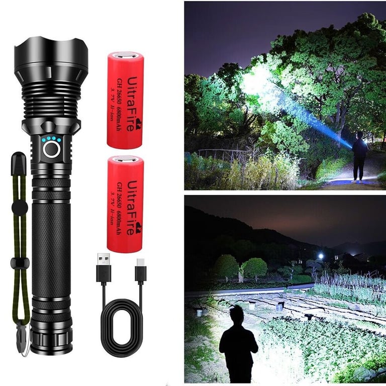 Powerful LED Flashlight 9900000LM Zoom Rechargeable Super Bright Torch With Box