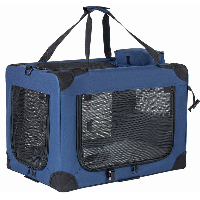 36" Soft Dog Crate Kennel | 3-Door Portable Pet Carrier with Fleece Mat