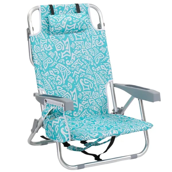 Aluminum Beach Chair with Headrest | Teal Tribal Folding Design