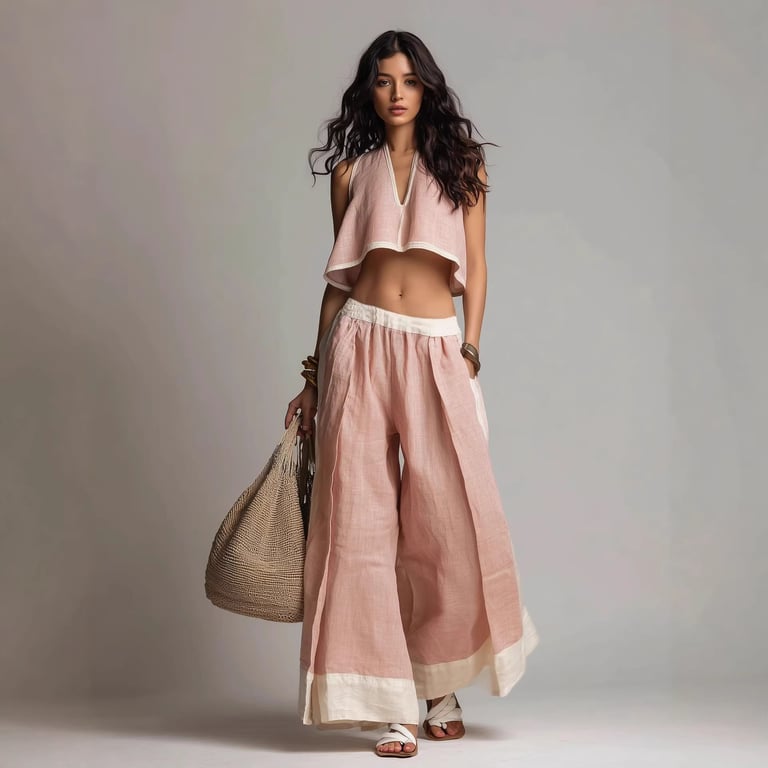 Casual Chic Sleeveless V-Neck Crop Top & Wide-Leg Pants Set