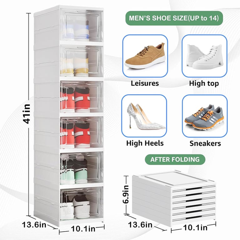 Foldable Shoe Storage Organizer 6-Layer Stackable Sneaker Boxes | Canada