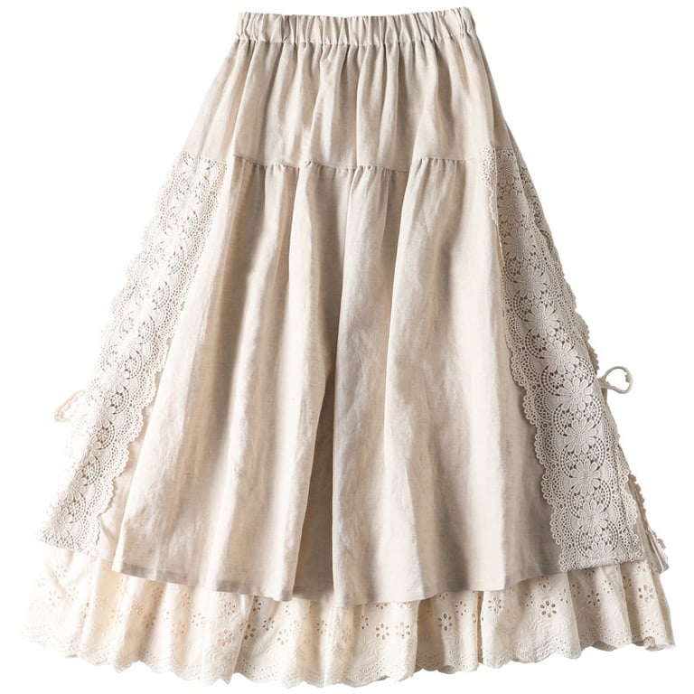 Japanese Linen Lace-Up Skirt | Mori Girl Aesthetic Tiered Design