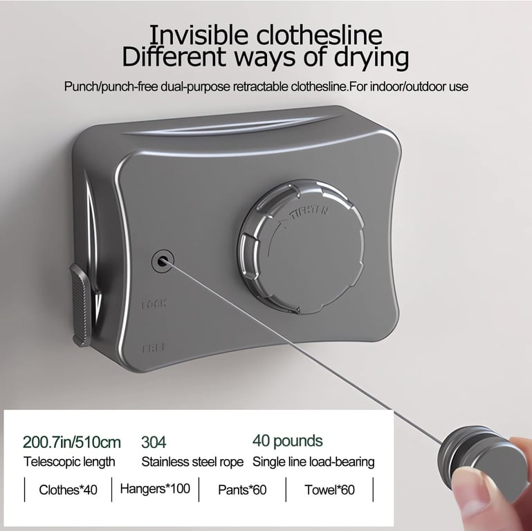 Retractable Clothesline Wall Mounted | Heavy Duty Stainless Steel Drying Rack
