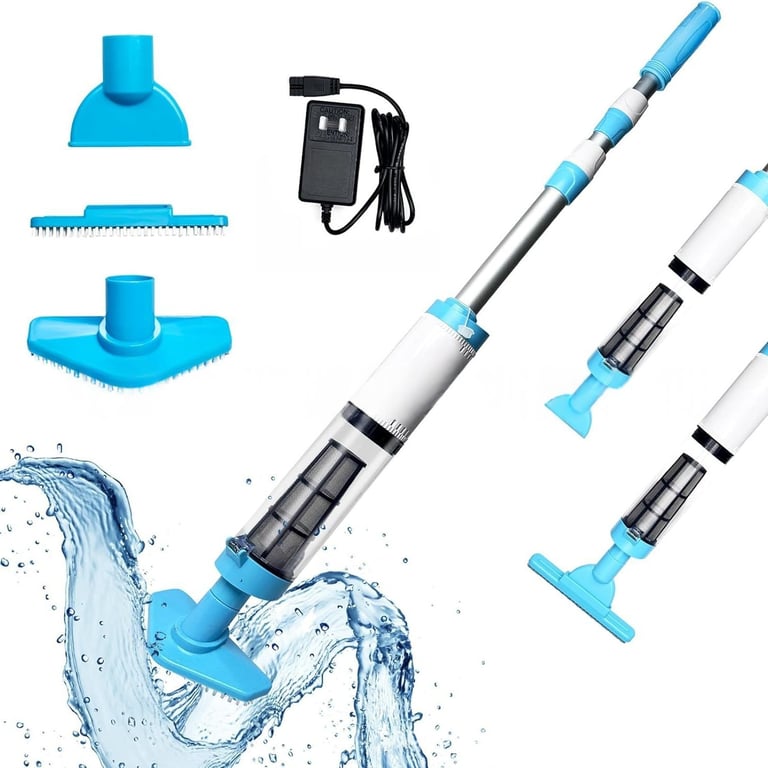 Cordless Wireless Pool Vacuum Cleaner | Telescopic Pole & Attachments