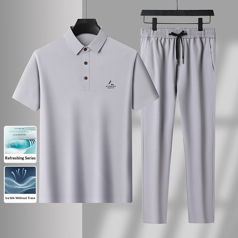 Men's Casual Sport Two-Piece Set | Ice Silk Polo & Pants