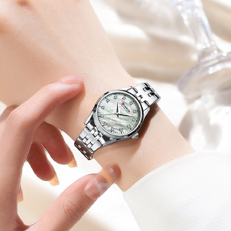 Rhinestone Ultra-thin Womens Shell-face Watch | Elegant Stainless Steel