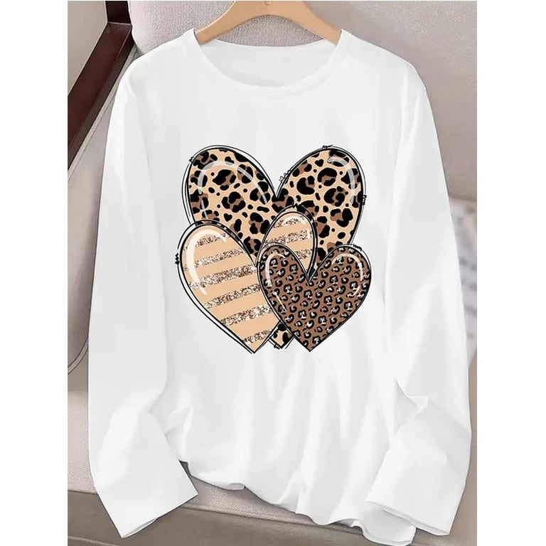 Women's Leopard Print & Bright Heart T-Shirt | Casual Style