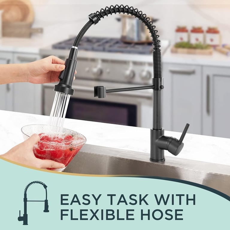 Matt Black Monobloc Kitchen Sink Mixer Tap | Pull-Out Hose Spray