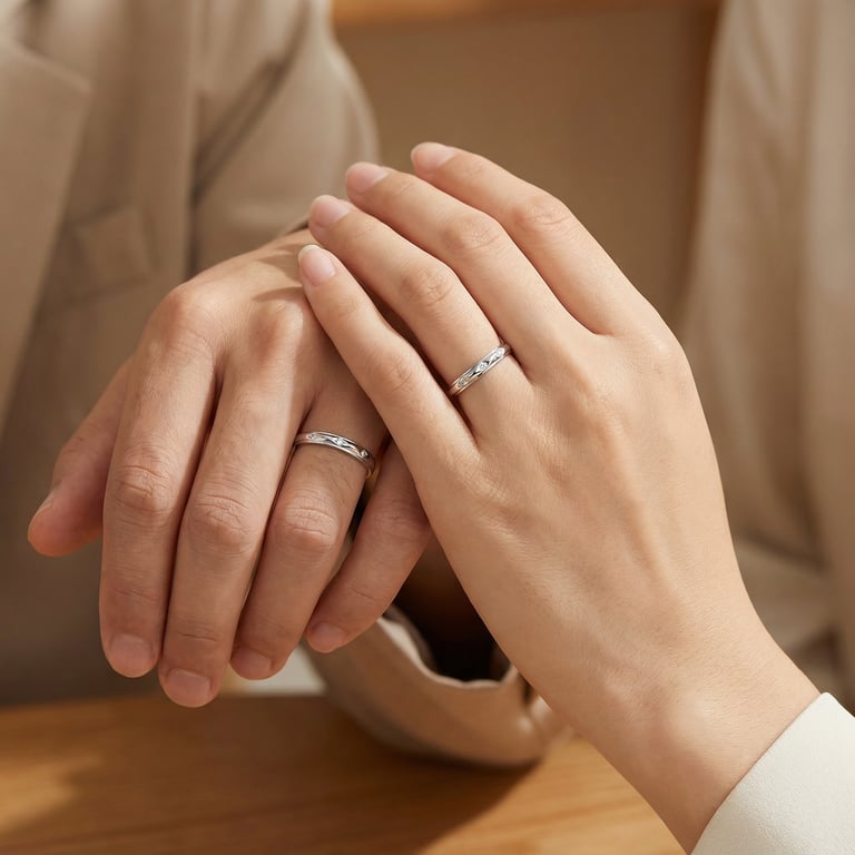 925 Sterling Silver Wavy Bands with Diamond Accents | Matching Rings