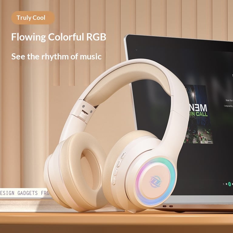 Fashionable On-Ear Bluetooth Wireless Headphones with RGB Lighting