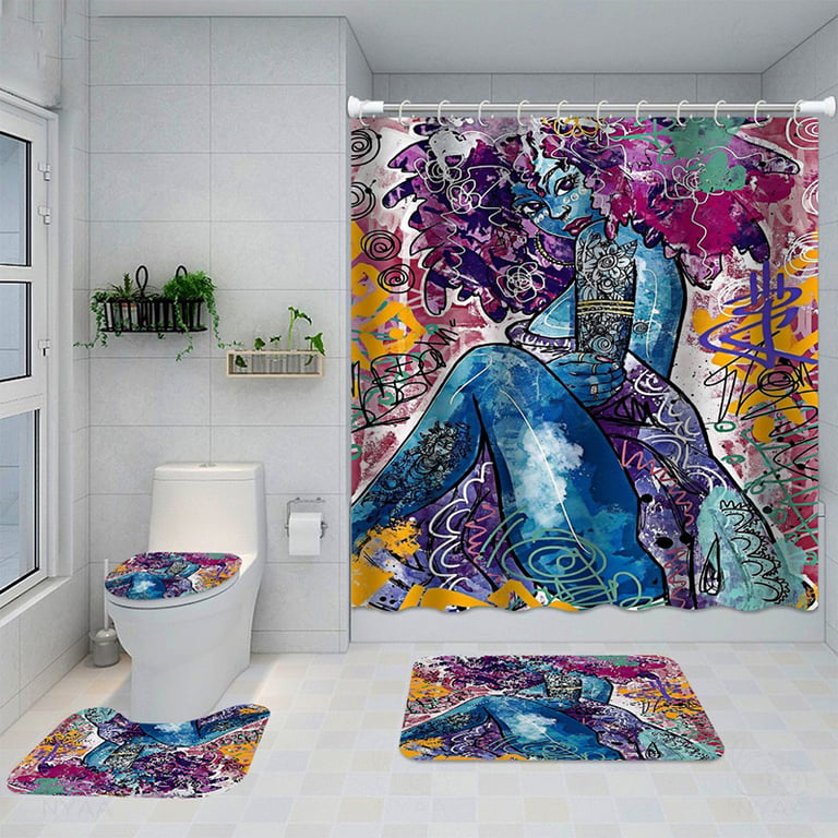 Artistic Shower Curtain 4-Piece Set with Bath Mats | Captain Fam