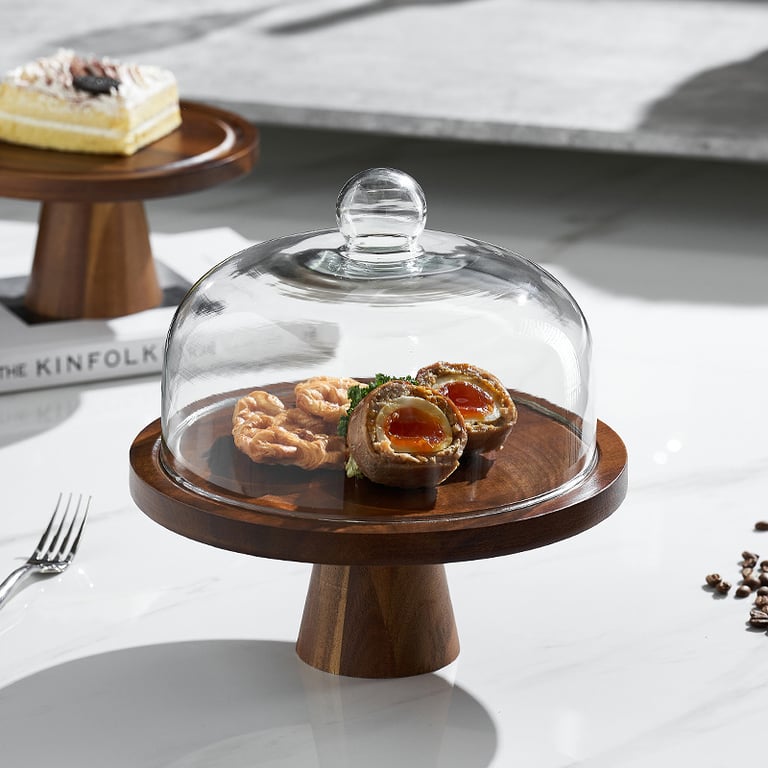 Retro Lovewood Tray Fruit Plate Snack Organizer with Glass Dome