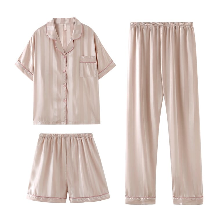 Women's Summer Ice Silk Pajama Set 3-Piece Short-Sleeve | Captain Fam