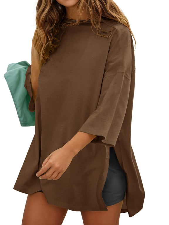 Fisoew Women's Oversized T-Shirt with Side Slits | Loose Fit Gym Tee