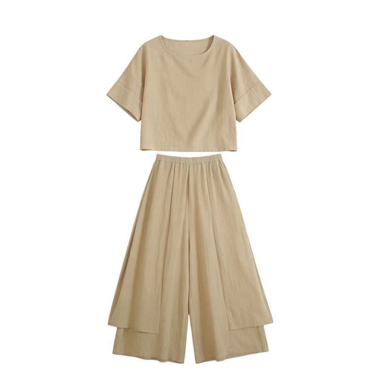 Elegant Two-Piece Women's Set: Crop Top & Wide-Leg Skirt-Trousers