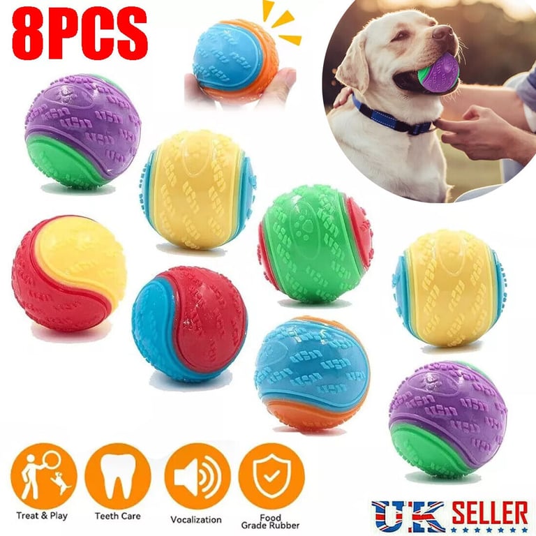 NEW Scooby-Doo Durable Squeaky Set Of 8 Dog Balls For Teeth Cleaning Interactive UK