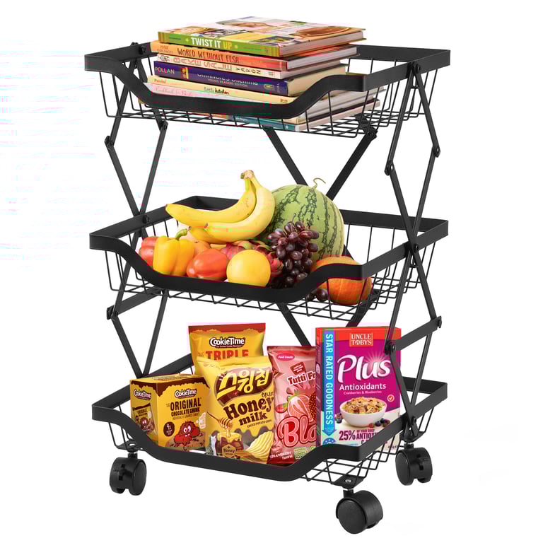 Multi-Layer Kitchen Storage Rack with Wheels | Foldable Vegetable Basket