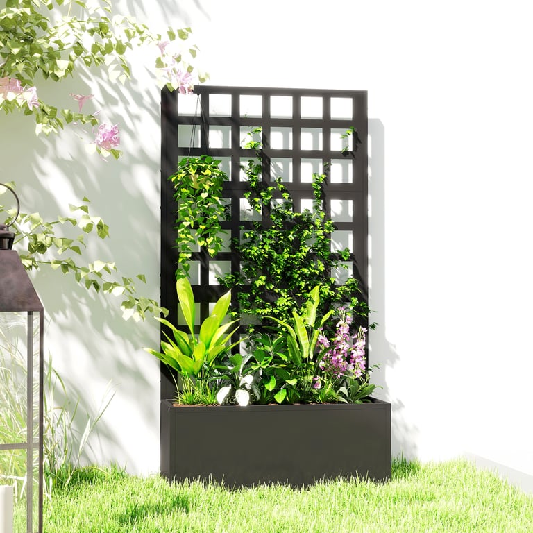 Galvanized Raised Garden Bed with Trellis | 24" x 9" x 44.5" Black