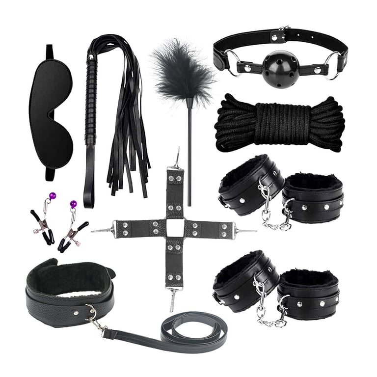 10PCS  Toys Handcuffs Strap Whip Rope Restraints Bondage Set Sexy