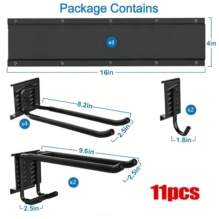 3x Garage Garden Tool Holder Storage Rack | Wall-Mounted Shed Organiser