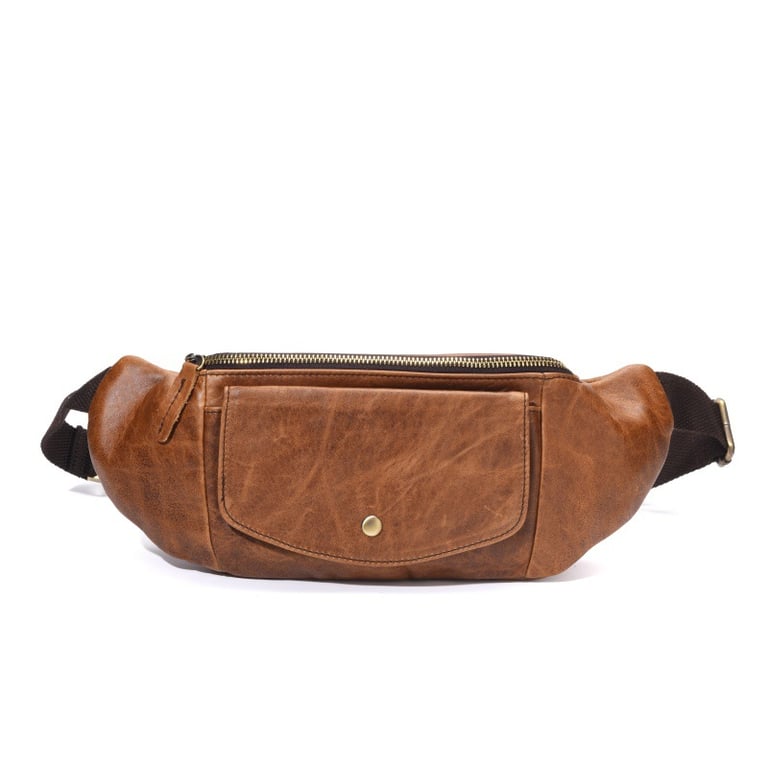 Retro Casual Vegetable Tanned Full-grain Leather Cowhide Chest Bag | Home & Kitchen