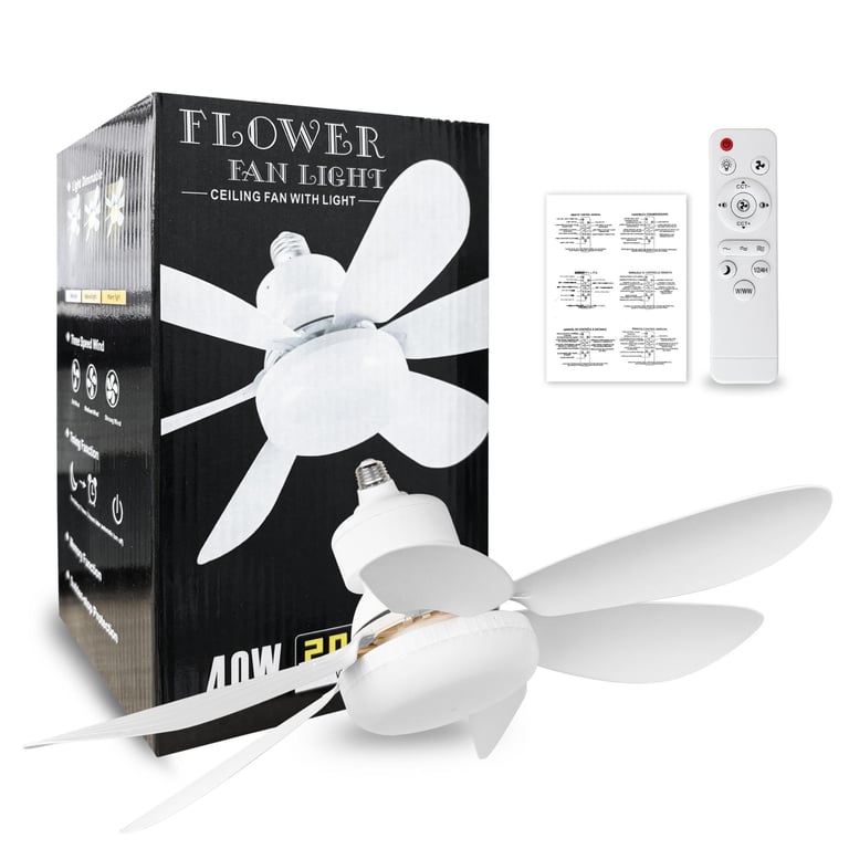 40W Dimmable LED Ceiling Fan with Light | Modern E27 Bedroom Fan Lamp