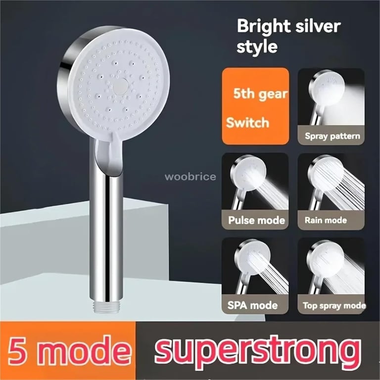 High Pressure 5 Mode Chrome Shower Head | Water Saving Handset