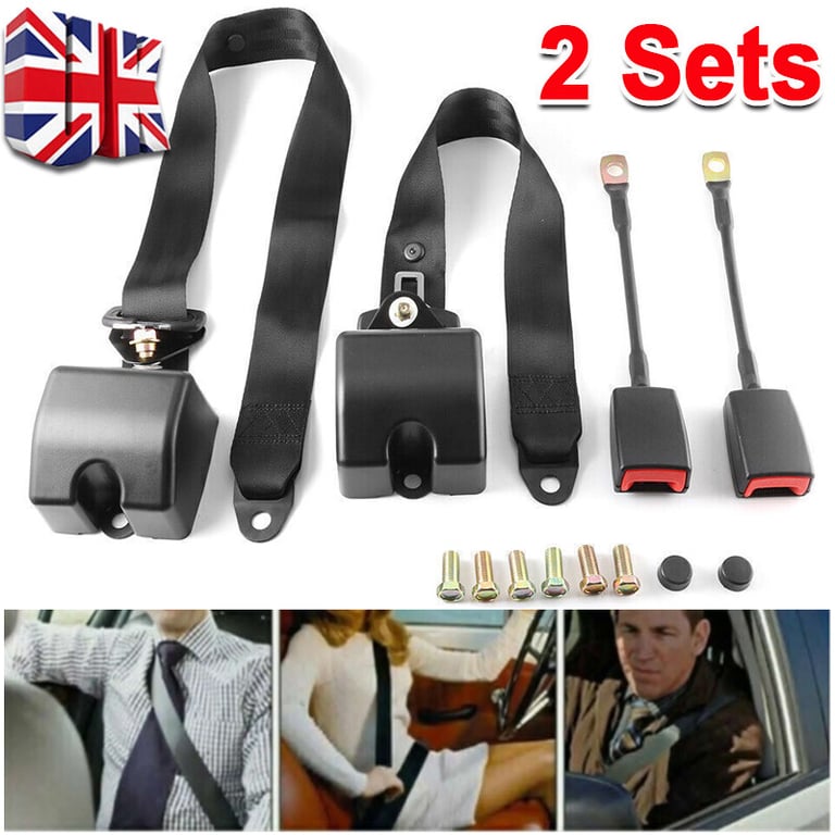 Universal 3-Point Inertia Seat Belt Kit | 2 Sets for Cars & Trucks