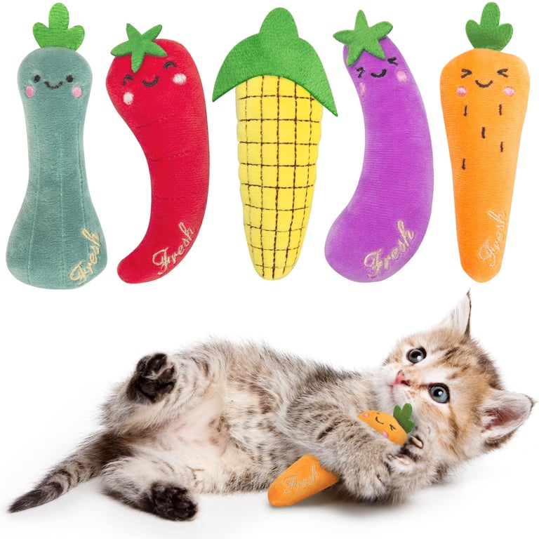 Catnip Cat Toys 5-Pack | Plush Vegetable Kicker Toys for Indoor Cats