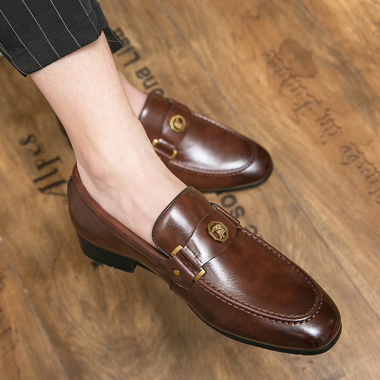 Men's Metal-Buckle Slip-On Loafers | European Style Dress Shoes