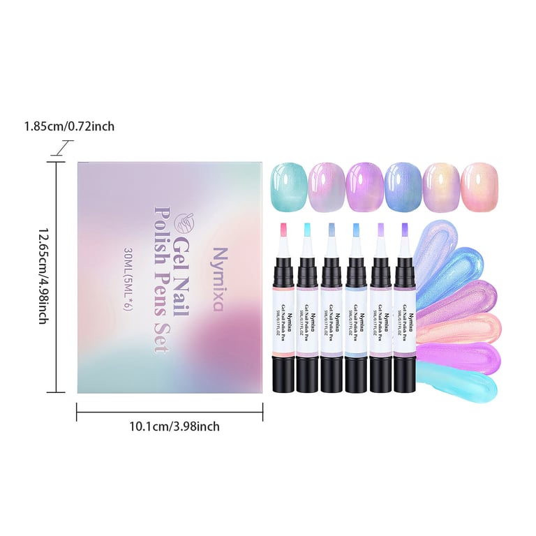 Gel Nail Polish Pens Set | 6 Iridescent Colors, Fast-Drying