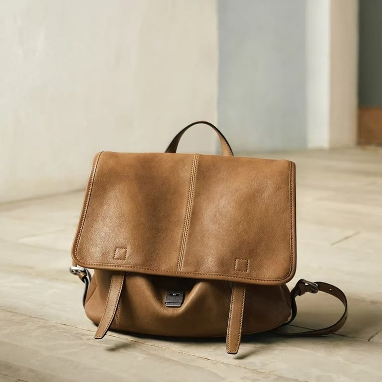 Vegetable-Tanned Leather Messenger Backpack | Convertible Design